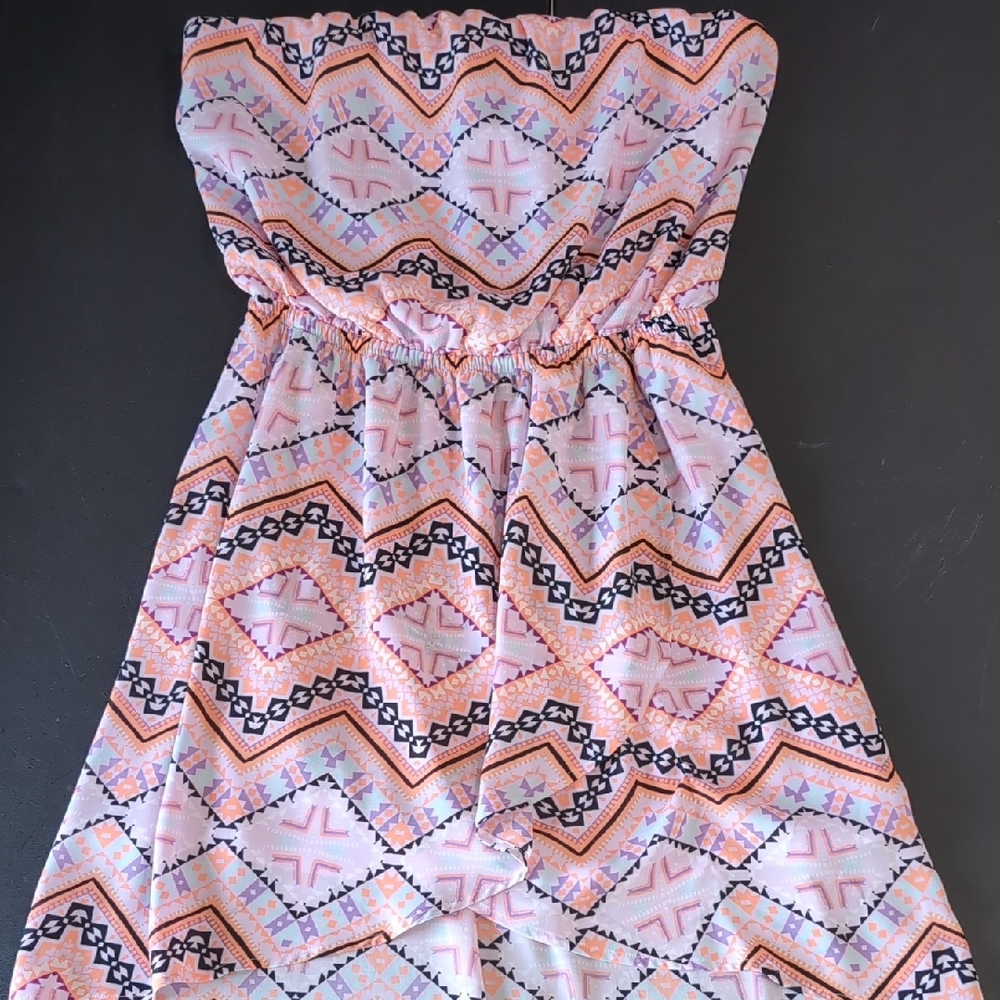 Express Strapless Dress - Pink and Orange Pattern
